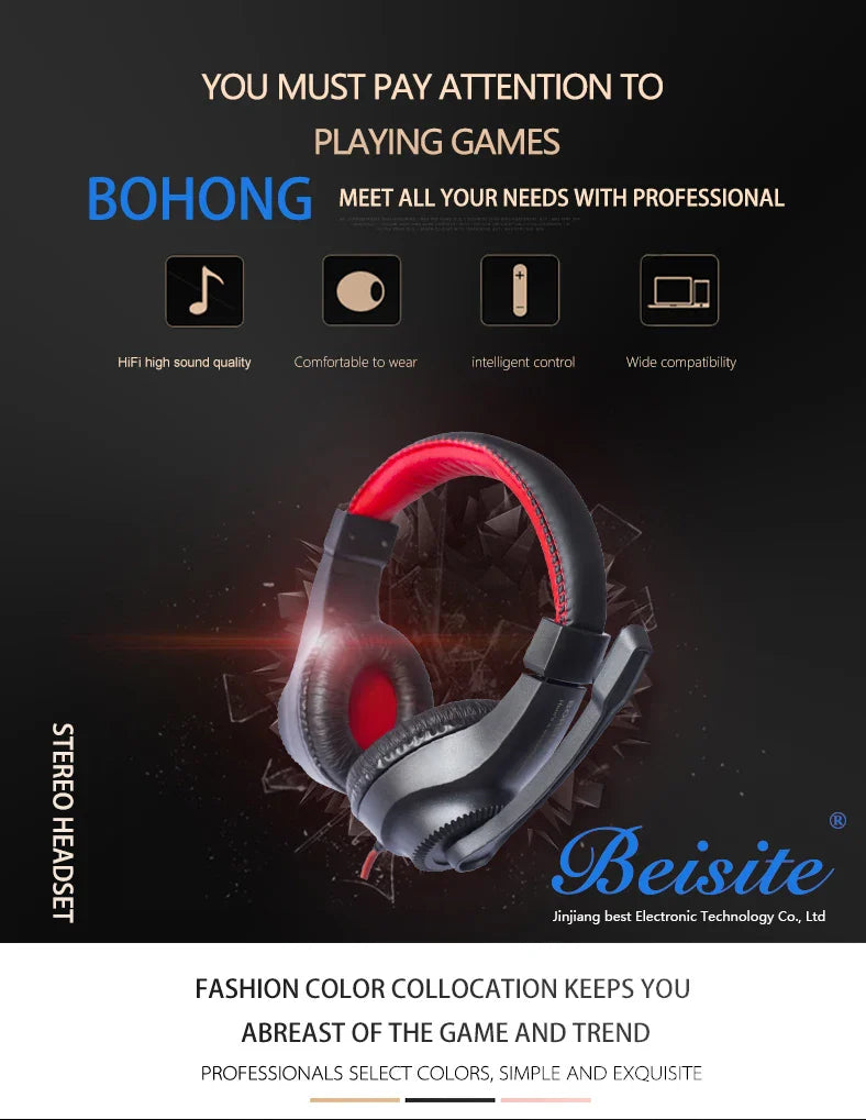 HKM-052819 Wired Stereo Gaming Headset with Dynamic Microphone and 40mm Drivers