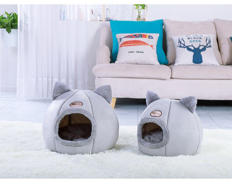 HKM-0529341 Cozy Semi-Enclosed Pet Nest with Soft Plush and Cushioning Materials