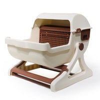 HKM-0530109 Extra Large Semi-Automatic Tilting Cat Litter Box in Beige Brown, Beige, Green, and Pink