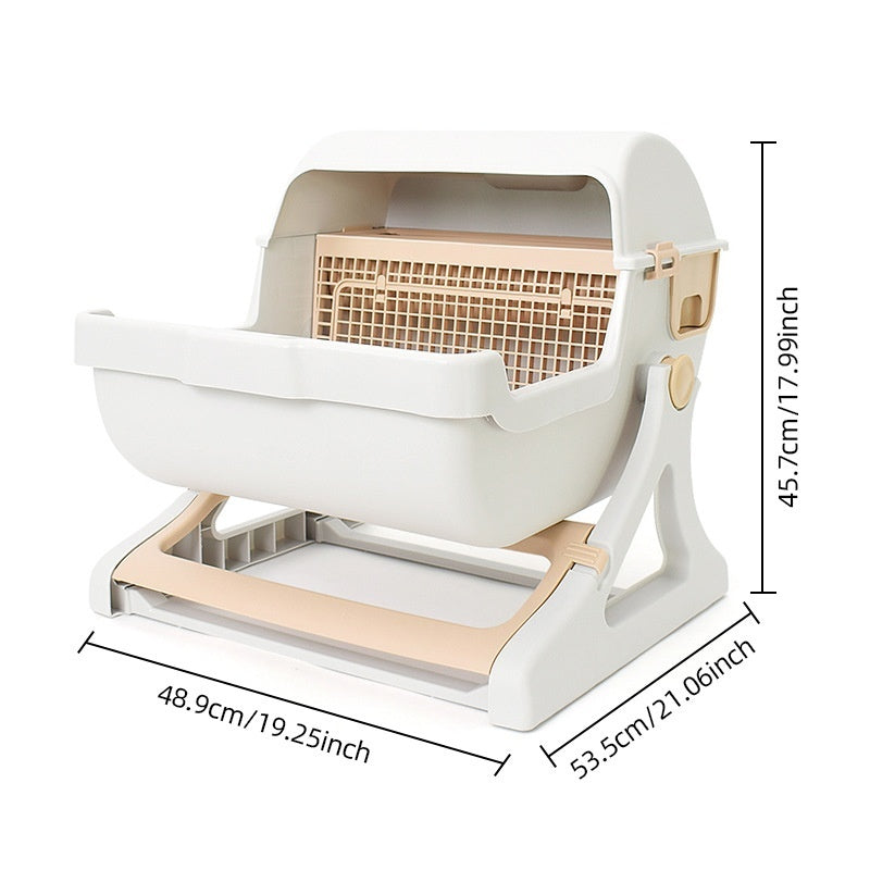 HKM-0530109 Extra Large Semi-Automatic Tilting Cat Litter Box in Beige Brown, Beige, Green, and Pink