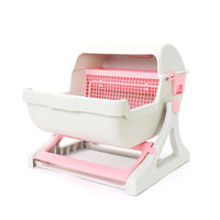 HKM-0530109 Extra Large Semi-Automatic Tilting Cat Litter Box in Beige Brown, Beige, Green, and Pink