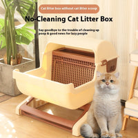 HKM-0530109 Extra Large Semi-Automatic Tilting Cat Litter Box in Beige Brown, Beige, Green, and Pink