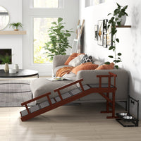 HKM-0530749 Wooden Dog Ramp with Removable Guardrails and Non-Slip Surface, 60 Inch Long, Brown for Pets Up to 66 lbs