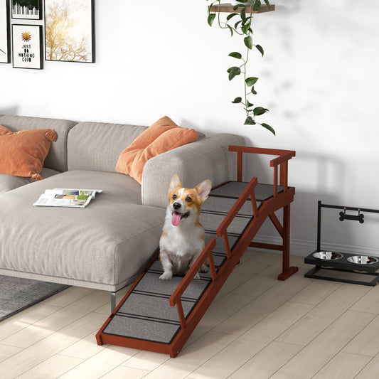 HKM-0530749 Wooden Dog Ramp with Removable Guardrails and Non-Slip Surface, 60 Inch Long, Brown for Pets Up to 66 lbs