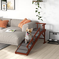 HKM-0530749 Wooden Dog Ramp with Removable Guardrails and Non-Slip Surface, 60 Inch Long, Brown for Pets Up to 66 lbs