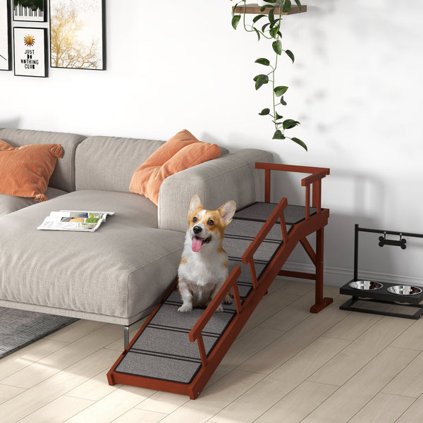 HKM-0530749 Wooden Dog Ramp with Removable Guardrails and Non-Slip Surface, 60 Inch Long, Brown for Pets Up to 66 lbs