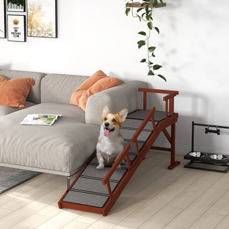 HKM-0530749 Wooden Dog Ramp with Removable Guardrails and Non-Slip Surface, 60 Inch Long, Brown for Pets Up to 66 lbs