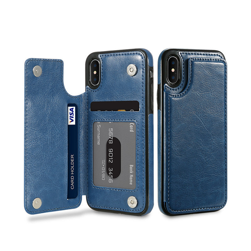 HKM-053075 Phone Case with Card Slots for Multiple Models, PU Back Cover, Solid Color Options