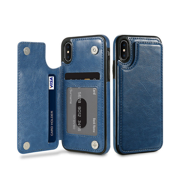 HKM-053075 Phone Case with Card Slots for Multiple Models, PU Back Cover, Solid Color Options