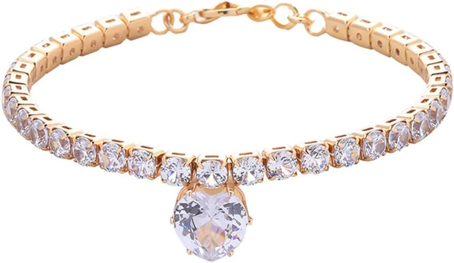HKM-0532541 Bling Rhinestone Heart Shaped Pet Necklace for Cats and Dogs - Adjustable Collar Accessory