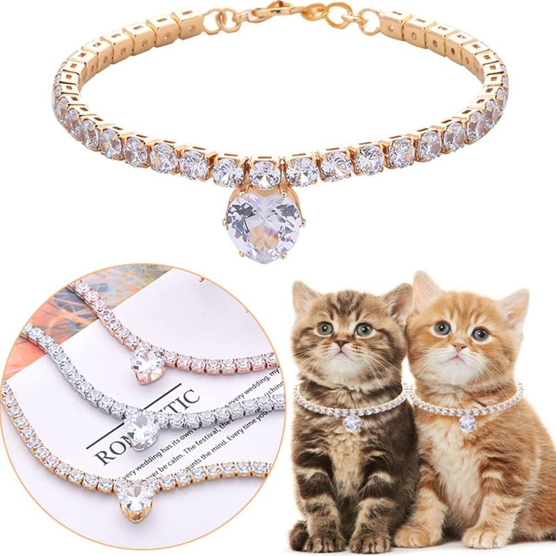 HKM-0532541 Bling Rhinestone Heart Shaped Pet Necklace for Cats and Dogs - Adjustable Collar Accessory