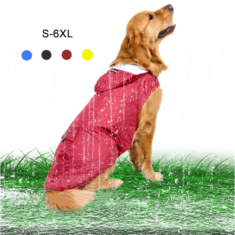 HKM-0533437 Reflective Windproof Hooded Raincoat for Large Dogs in Multiple Colors