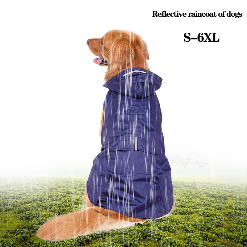 HKM-0533437 Reflective Windproof Hooded Raincoat for Large Dogs in Multiple Colors