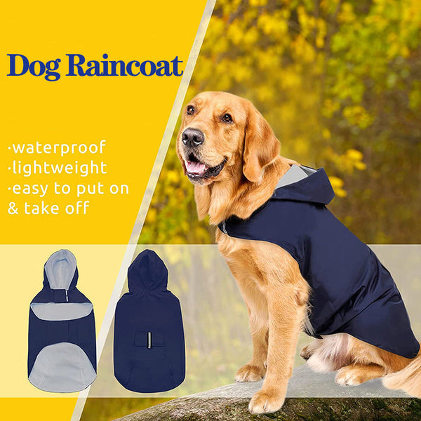 HKM-0533437 Reflective Windproof Hooded Raincoat for Large Dogs in Multiple Colors