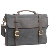 HKM-053395 Leather Messenger Attache Case with Shoulder Strap - Versatile Canvas and Cowhide Design, 39cm x 7.5cm x 28cm