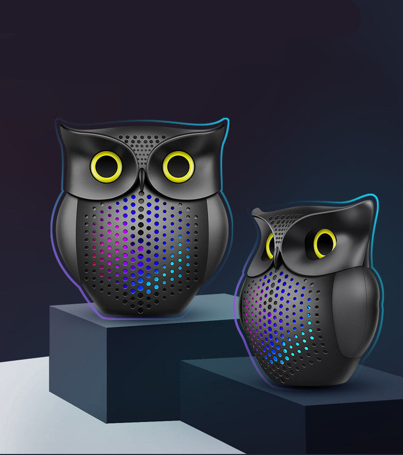 HKM-053459 Creative Owl Wireless Bluetooth Speaker - Compact 5W Portable Design, USB Rechargeable, Black Plastic Shell