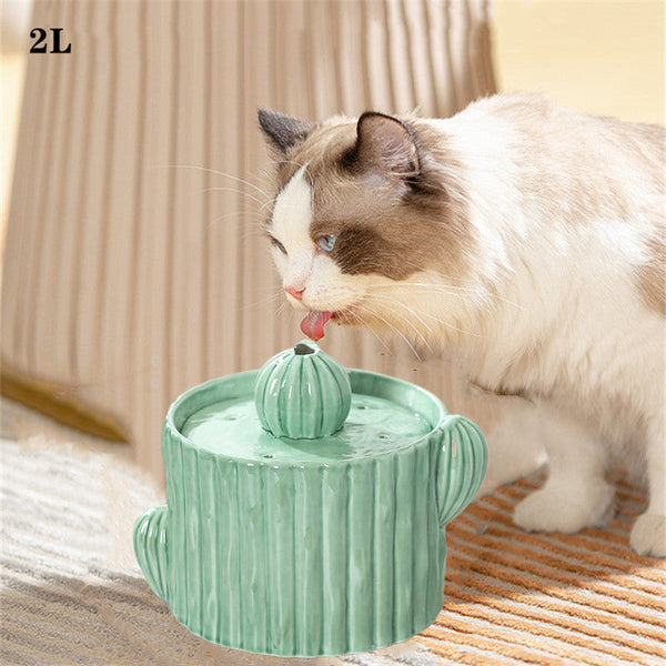 HKM-0535229 Automatic Ceramic Cat Water Fountain - 2L Capacity, Smooth Glaze, Multi-Functional Design