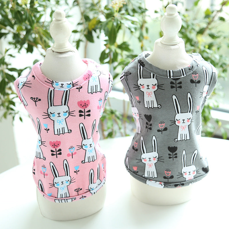 HKM-0535613 Cute Bunny Cartoon Cotton Pull Frame Vest for Pets - Available in Pink and Gray, Sizes XS to XL