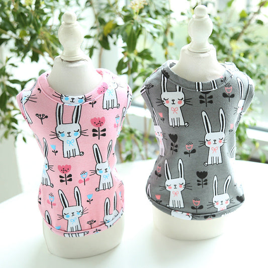 HKM-0535613 Cute Bunny Cartoon Cotton Pull Frame Vest for Pets - Available in Pink and Gray, Sizes XS to XL