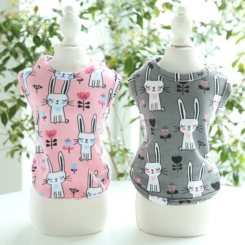 HKM-0535613 Cute Bunny Cartoon Cotton Pull Frame Vest for Pets - Available in Pink and Gray, Sizes XS to XL