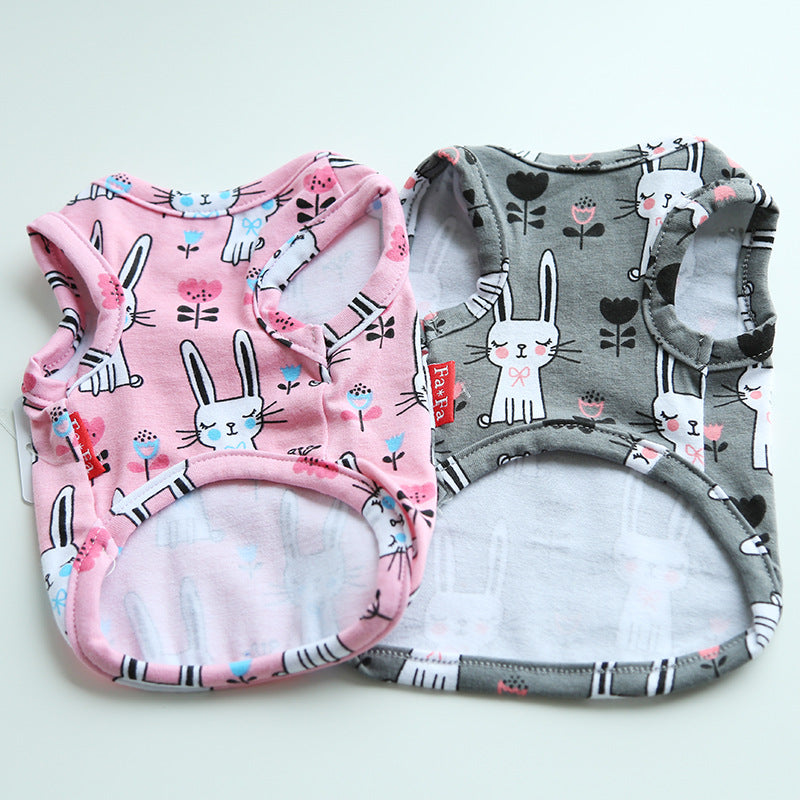 HKM-0535613 Cute Bunny Cartoon Cotton Pull Frame Vest for Pets - Available in Pink and Gray, Sizes XS to XL