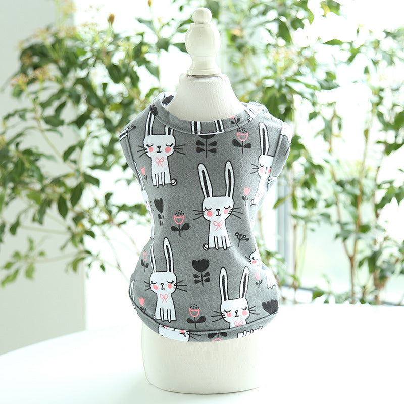 HKM-0535613 Cute Bunny Cartoon Cotton Pull Frame Vest for Pets - Available in Pink and Gray, Sizes XS to XL