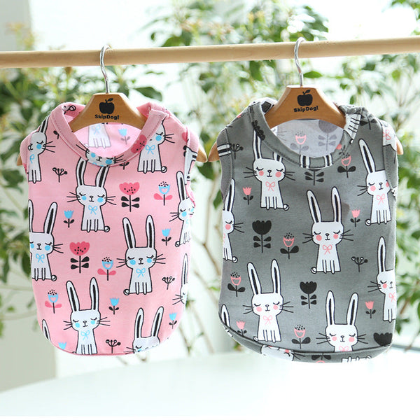 HKM-0535613 Cute Bunny Cartoon Cotton Pull Frame Vest for Pets - Available in Pink and Gray, Sizes XS to XL
