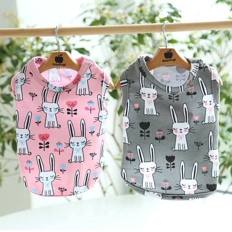 HKM-0535613 Cute Bunny Cartoon Cotton Pull Frame Vest for Pets - Available in Pink and Gray, Sizes XS to XL