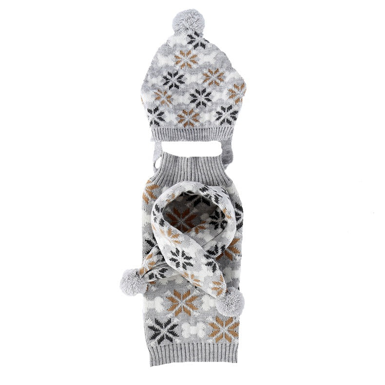 HKM-0538813 Retro Japanese and South Korean Style Pet Sweater and Scarf Hat Set