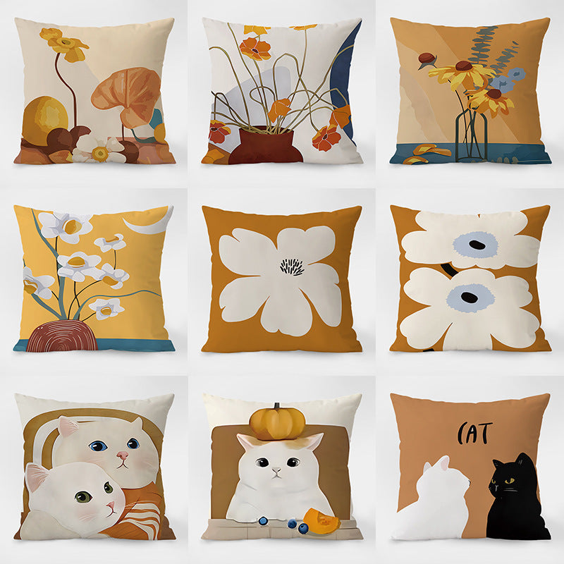HKM-053971 Nordic Style Cartoon Animal Floral Pattern Throw Pillow