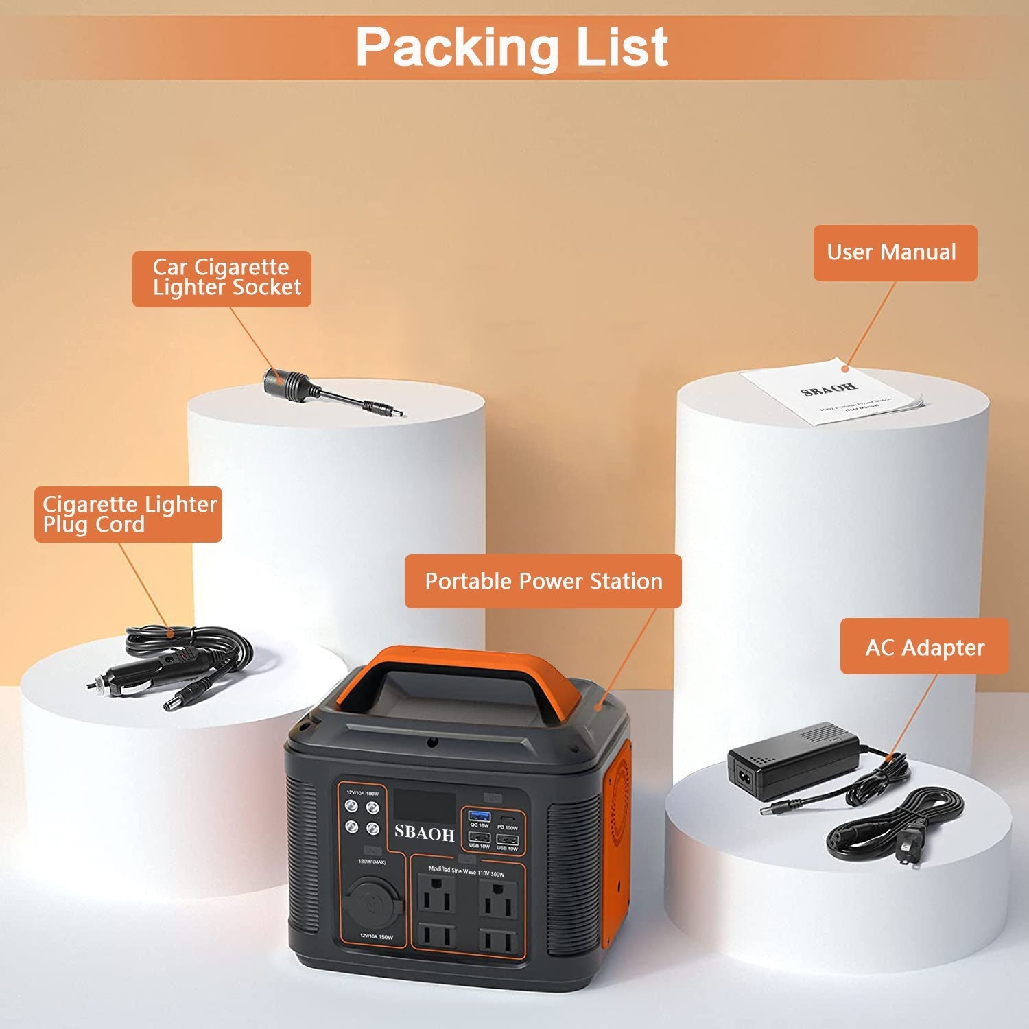 HKM-054035 Portable Power Station 300W 296Wh Lithium Backup Battery with Multiple Output Ports for Emergency and Outdoor Use