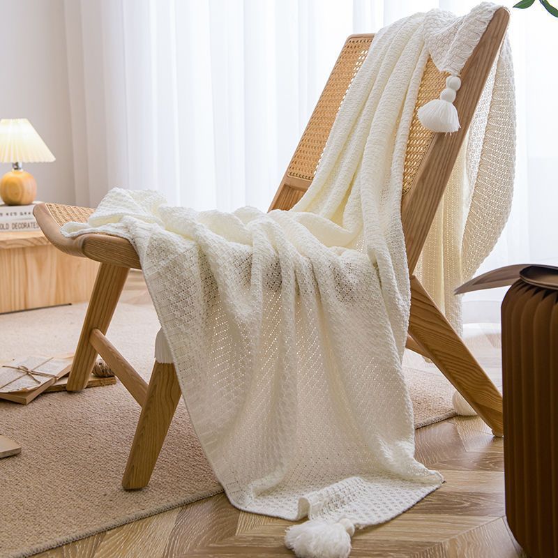 HKM-054035 Versatile Chinese Style Tassel Blanket - Multiple Sizes Available in Beige, Yellow, Dark Green, and More