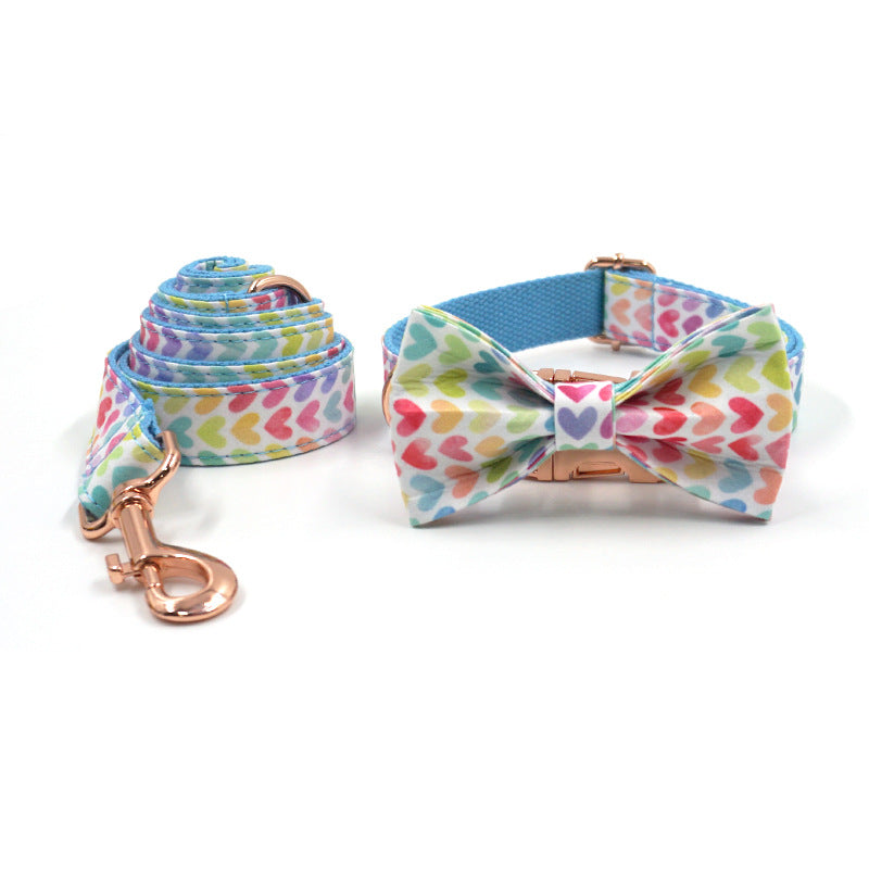 HKM-0540605 Adjustable Fabric Dog Collar and Leash Set with Bow