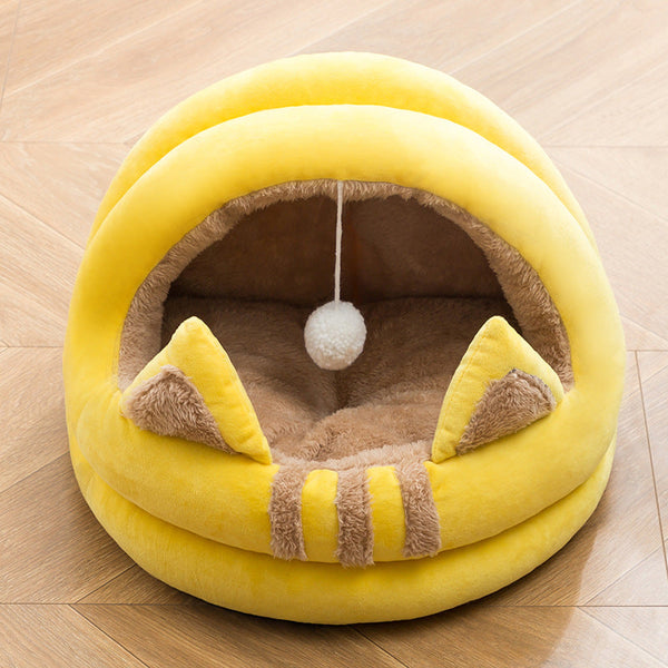 HKM-0540861 Comfortable Plus Velvet Cat and Small Dog Nest - Semi-closed Design in Multiple Colors and Sizes