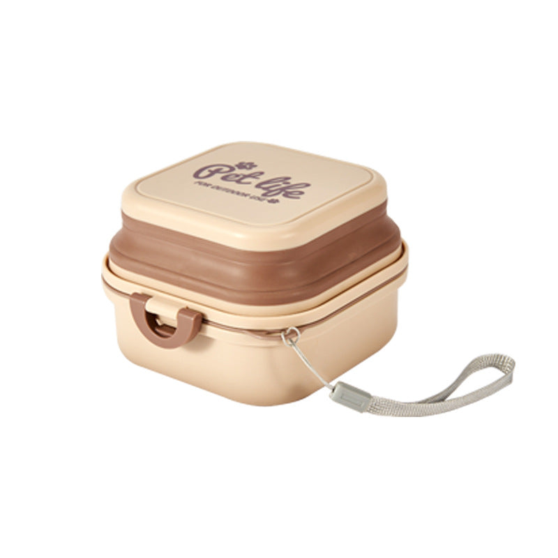 HKM-0540989 Foldable Double-Layer Dog Bowl for Outdoor Water Use - Green, White, Khaki