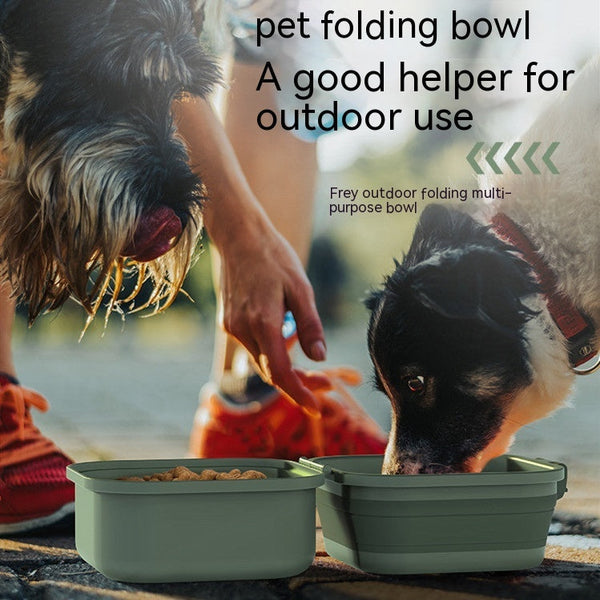 HKM-0540989 Foldable Double-Layer Dog Bowl for Outdoor Water Use - Green, White, Khaki