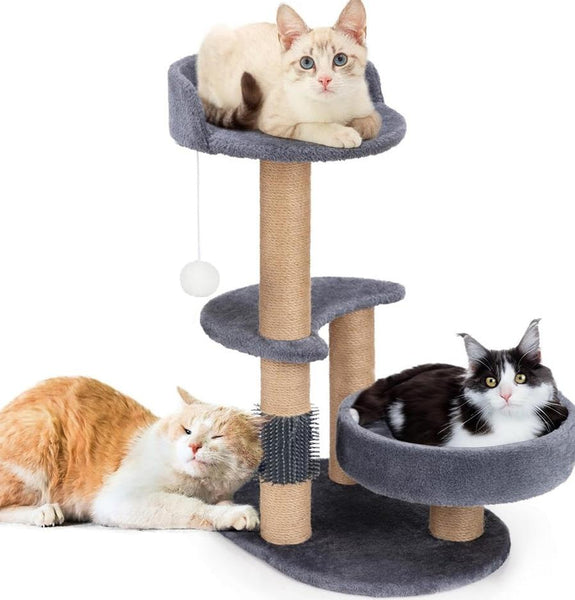 HKM-054291 Elegant Cat Tree with Scratching Posts - Durable Wooden Fiber Design, Effortless Assembly for Cats