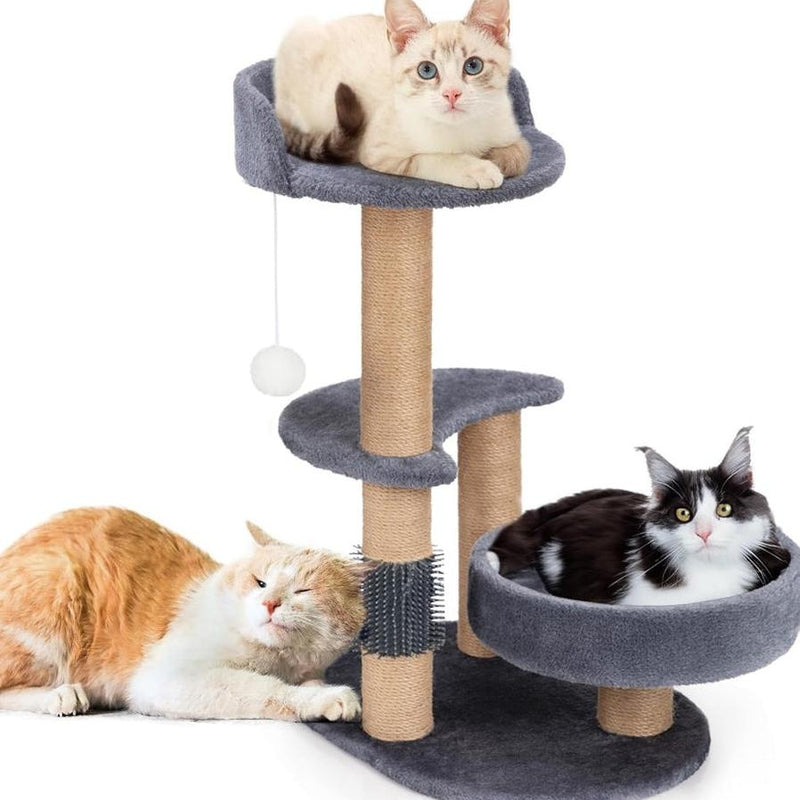 HKM-054291 Elegant Cat Tree with Scratching Posts - Durable Wooden Fiber Design, Effortless Assembly for Cats