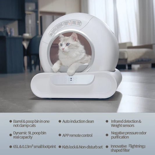 HKM-054419 Smart Automatic Self-Cleaning Cat Litter Box with APP Control and Odor Control, Large Capacity 65L