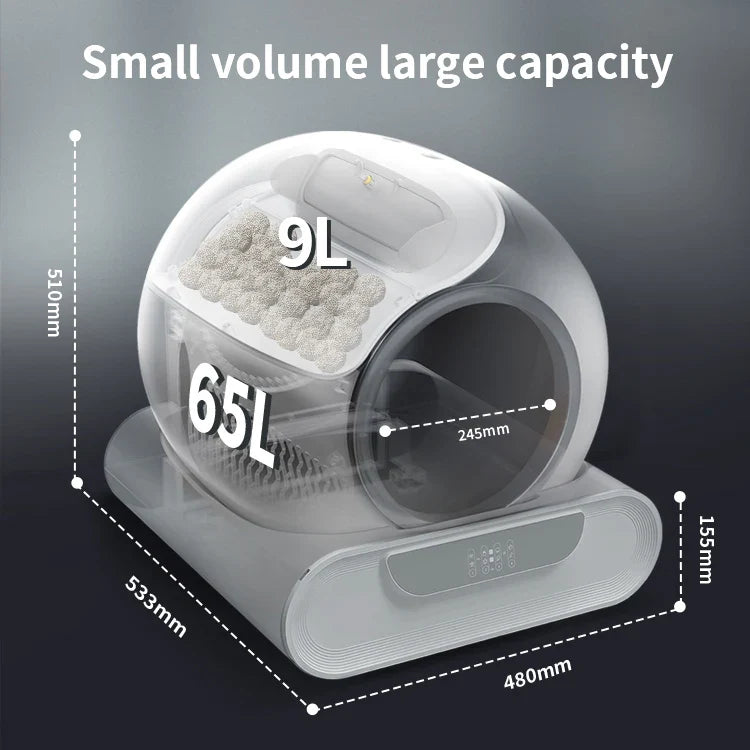 HKM-054419 Smart Automatic Self-Cleaning Cat Litter Box with APP Control and Odor Control, Large Capacity 65L