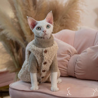 HKM-054547 Lambswool Cat Vest and Sweater Set - Milk Coffee Textured Fashion for Cats