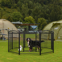 HKM-0548157 32 Inch 8 Panel Metal Dog Playpen for Indoor and Outdoor Use with Door, Heavy Duty Design