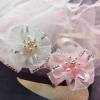 HKM-0548797 Princess Style Dog Hairpin Bow with Lace Veil Pet Accessory