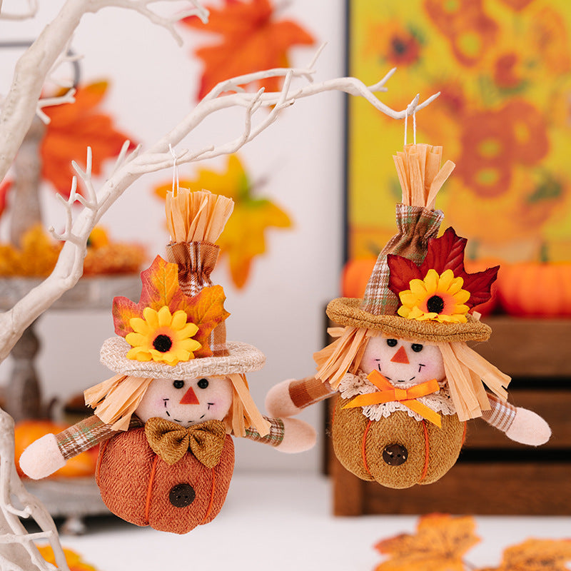 HKM-054931 Harvest Season Pumpkin Scarecrow Doll Pendant - Cloth Ornaments for Thanksgiving Decor