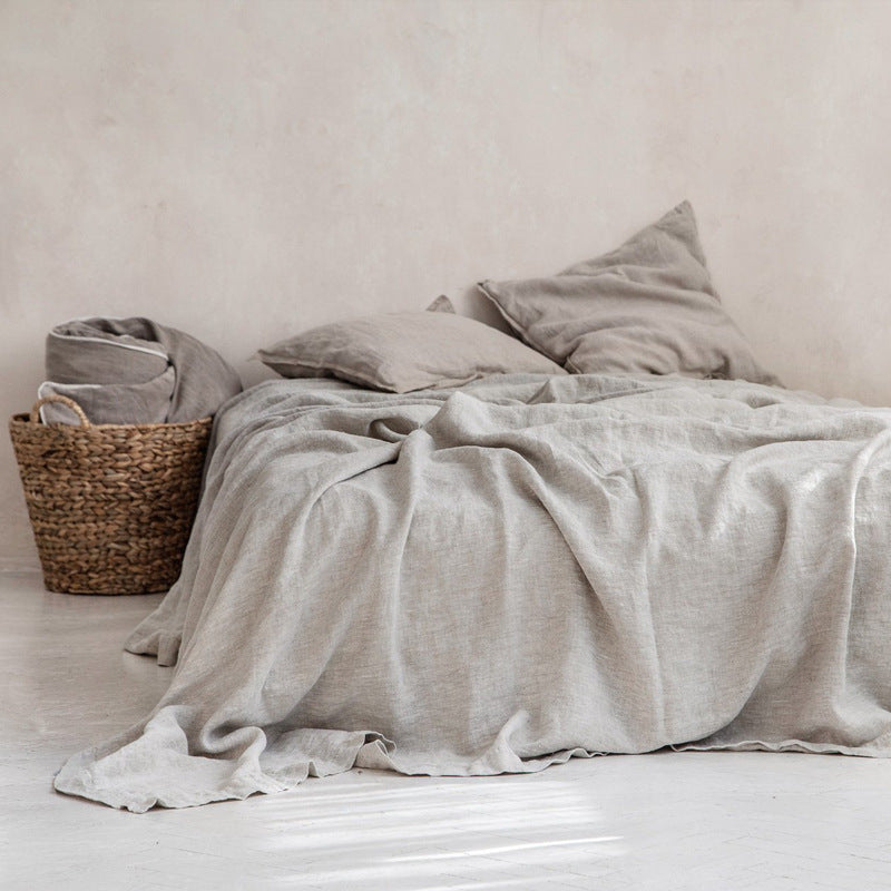 HKM-054931 Linen Solid Color Bed Sheets in Various Sizes for Single and Double Beds