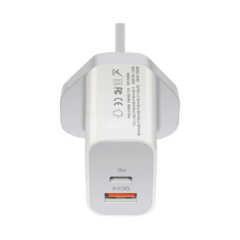 HKM-054995 Fast Charging Travel Charger - 18W PD & QC3.0 - 3600mA Output - White