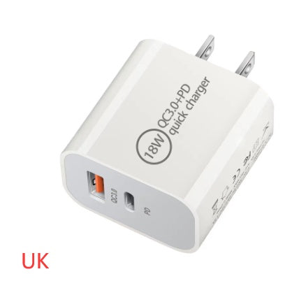 HKM-054995 Fast Charging Travel Charger - 18W PD & QC3.0 - 3600mA Output - White