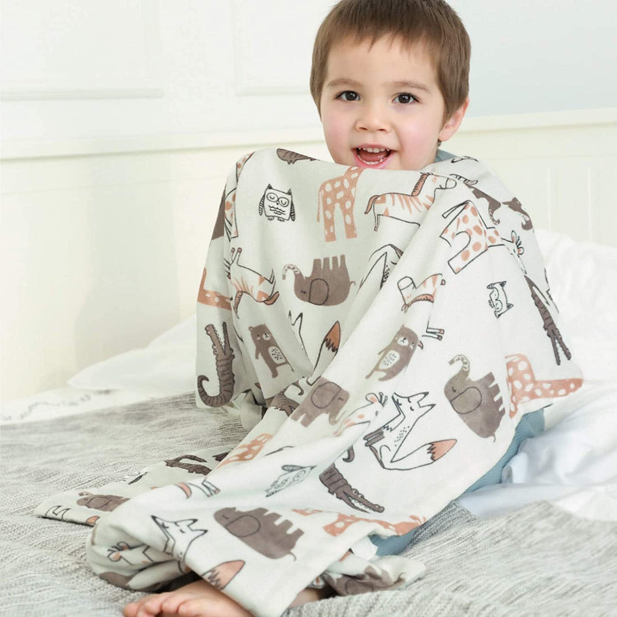 HKM-055123 Double-Layer Children's Quilt Blanket with Animal Patterns - 100X75cm