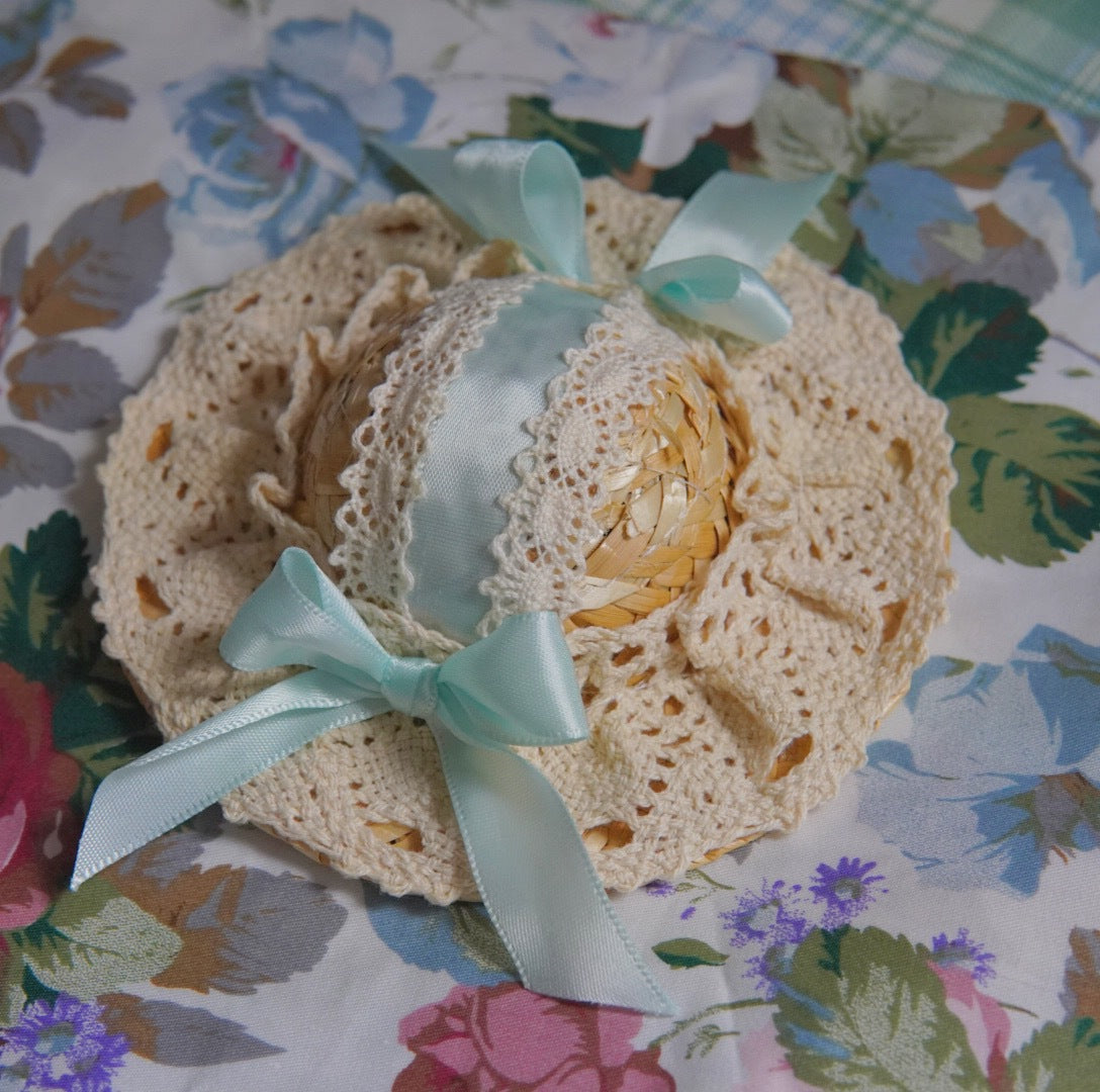 HKM-0551357 Elegant Pet Straw Hat Headdress with Silk Bows for Cats and Dogs in Various Colors