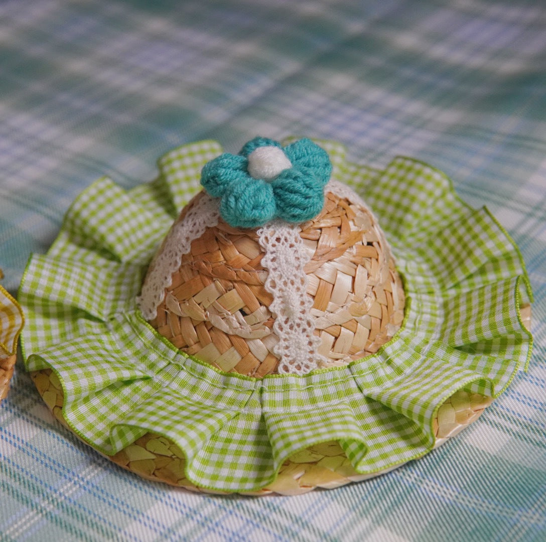 HKM-0551357 Elegant Pet Straw Hat Headdress with Silk Bows for Cats and Dogs in Various Colors